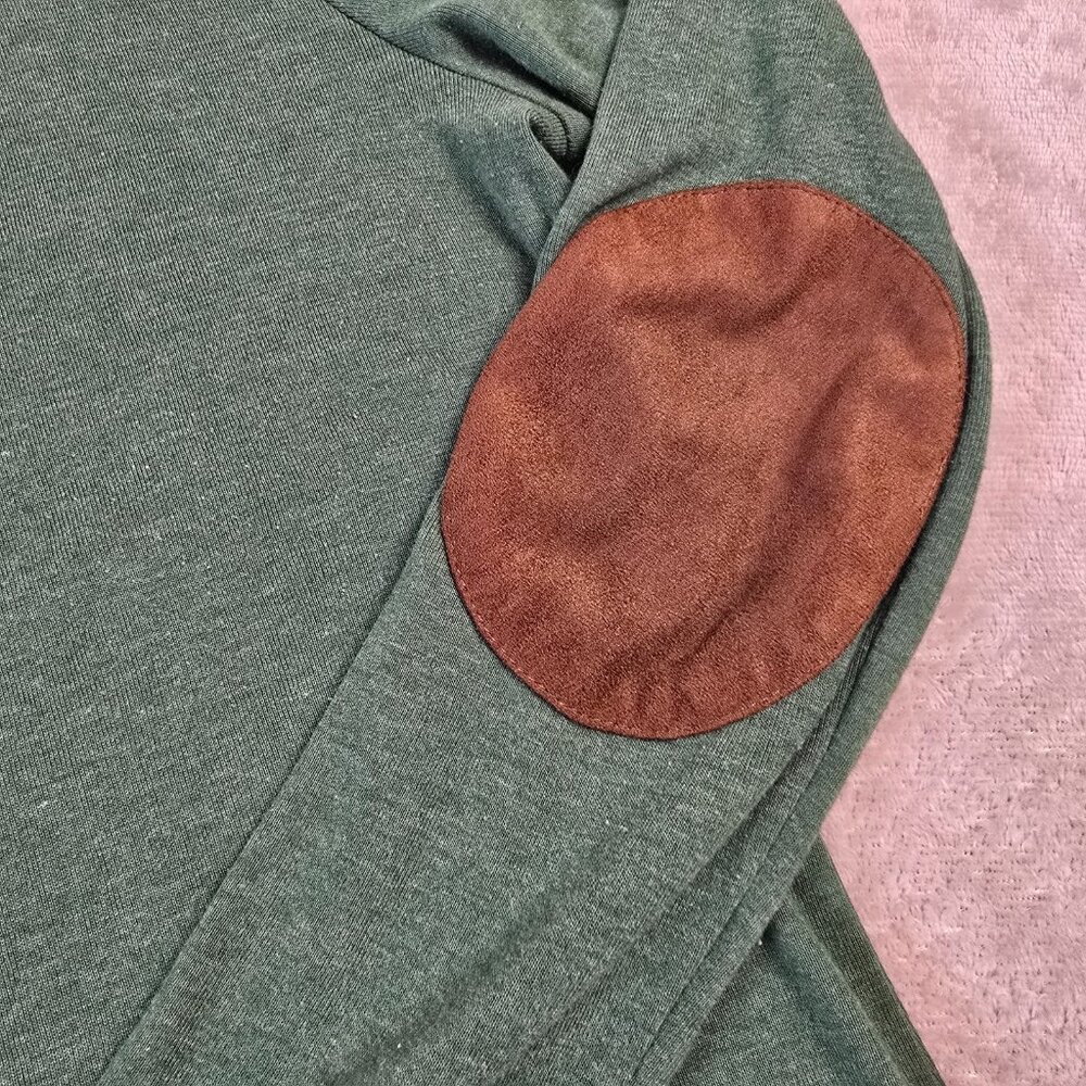 Lauren Ralph Lauren Top Womens Large Green Brown Faux Suede Elbow Patches Preppy - Picture 5 of 15